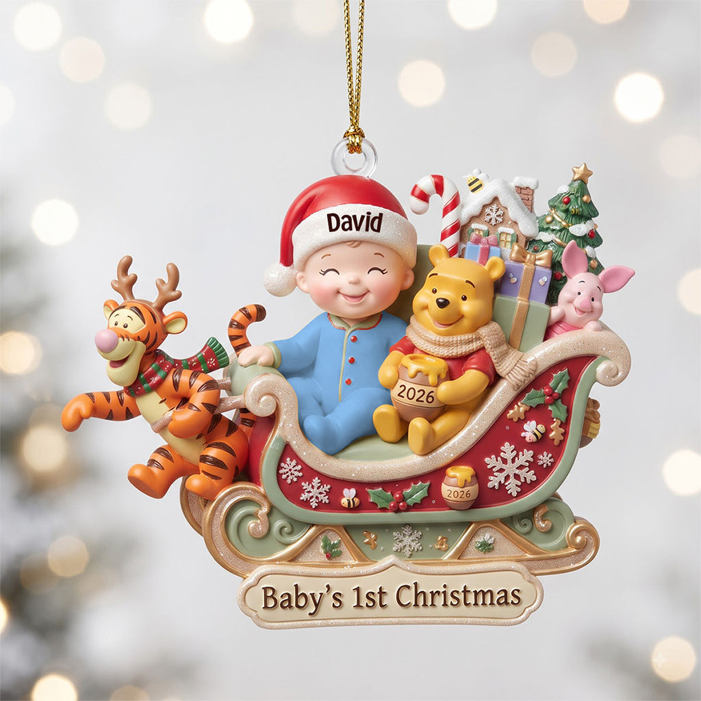 Personalized Winnie The Pooh Baby's 1st Acrylic Ornament 2026 Christmas Decor Gift for New Mom - Kdjoy