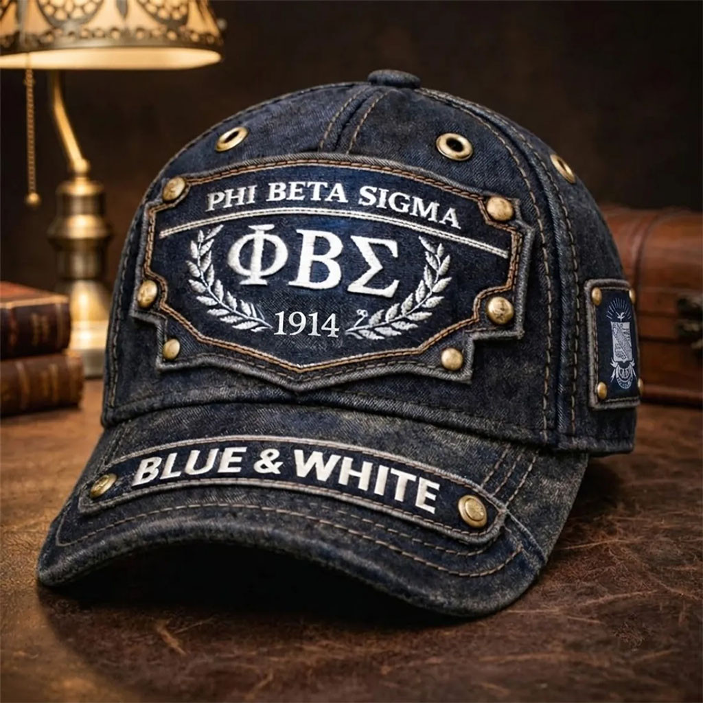 Phi Beta Sigma 1914 Denim Hat Blue And White Baseball Cap PBS Fraternity Merch Fan Gifts - Kdjoy