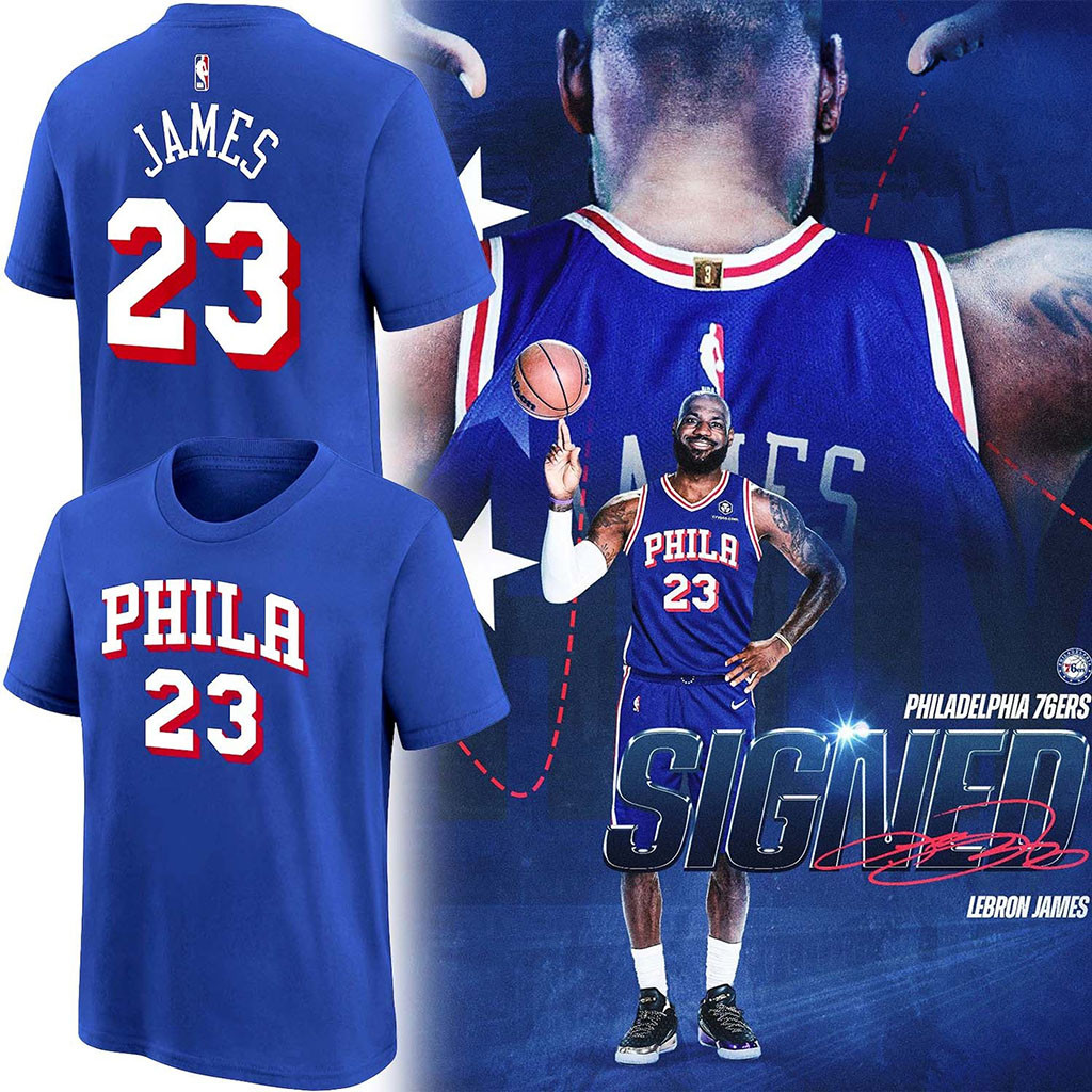 Philadelphia 76ers Lebron James #23 T-Shirt 76ers Merch Gift Ideas For Basketball Lovers - Kdjoy