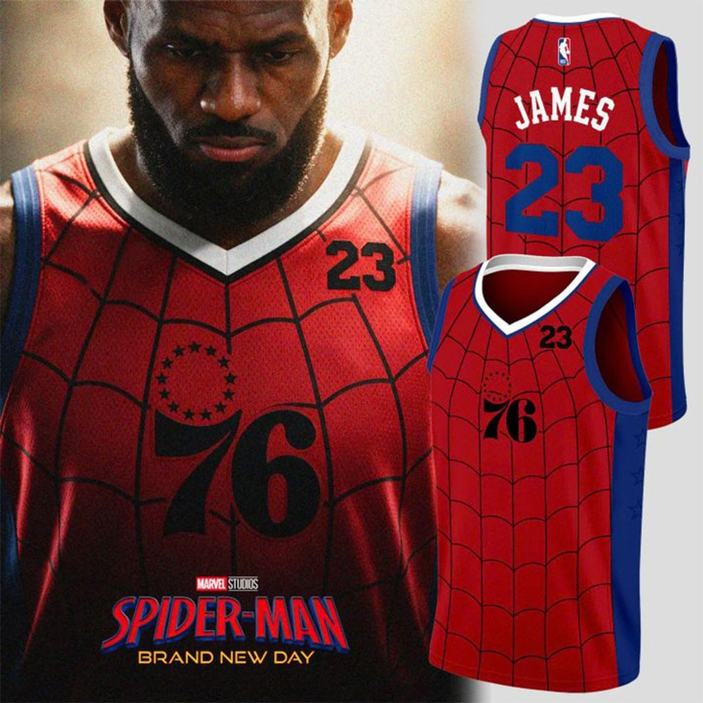 Philadelphia 76ers LeBron James X Spider-Man Basketball Jersey #23 LeBron James Merch 2026 - Kdjoy