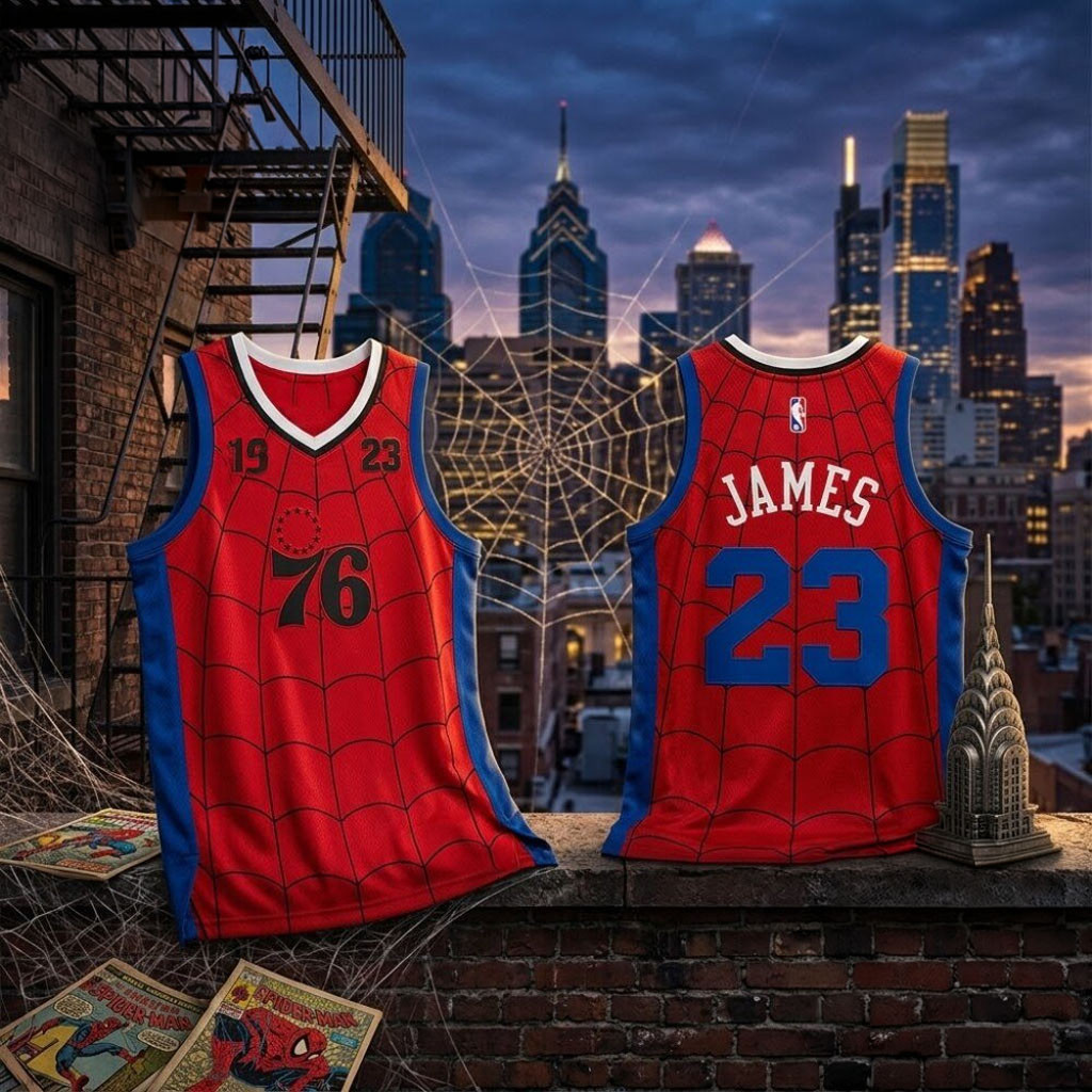 Philadelphia 76ers Lebron James X Spider Man Brand New Day Jersey 76ers Merch Fans Gifts - Kdjoy Philadelphia 76ers Lebron James X Spider Man Brand New Day Jersey 76ers Merch Fans Gifts - Kdjoy