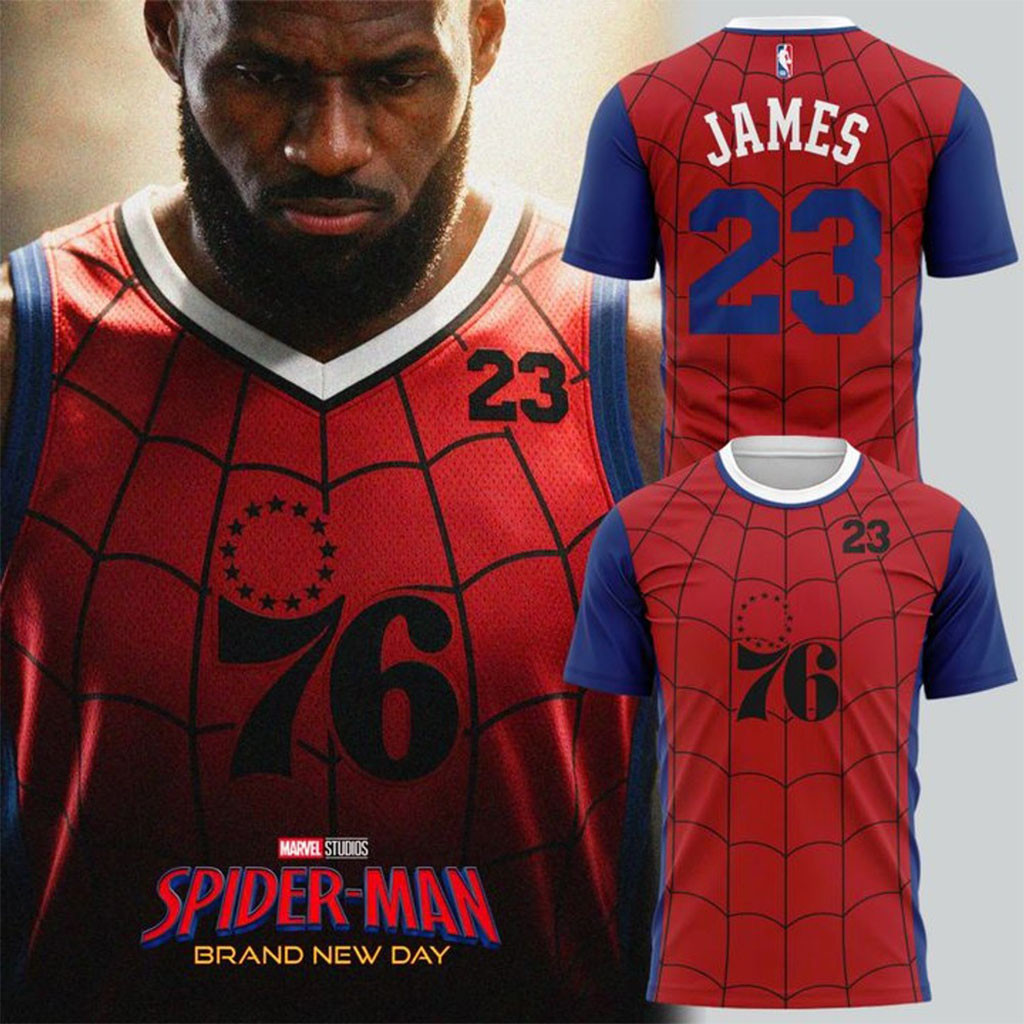 Philadelphia 76ers LeBron James X Spider-Man T-Shirt #23 LeBron James Merch 2026 Gift For Fans - Kdjoy