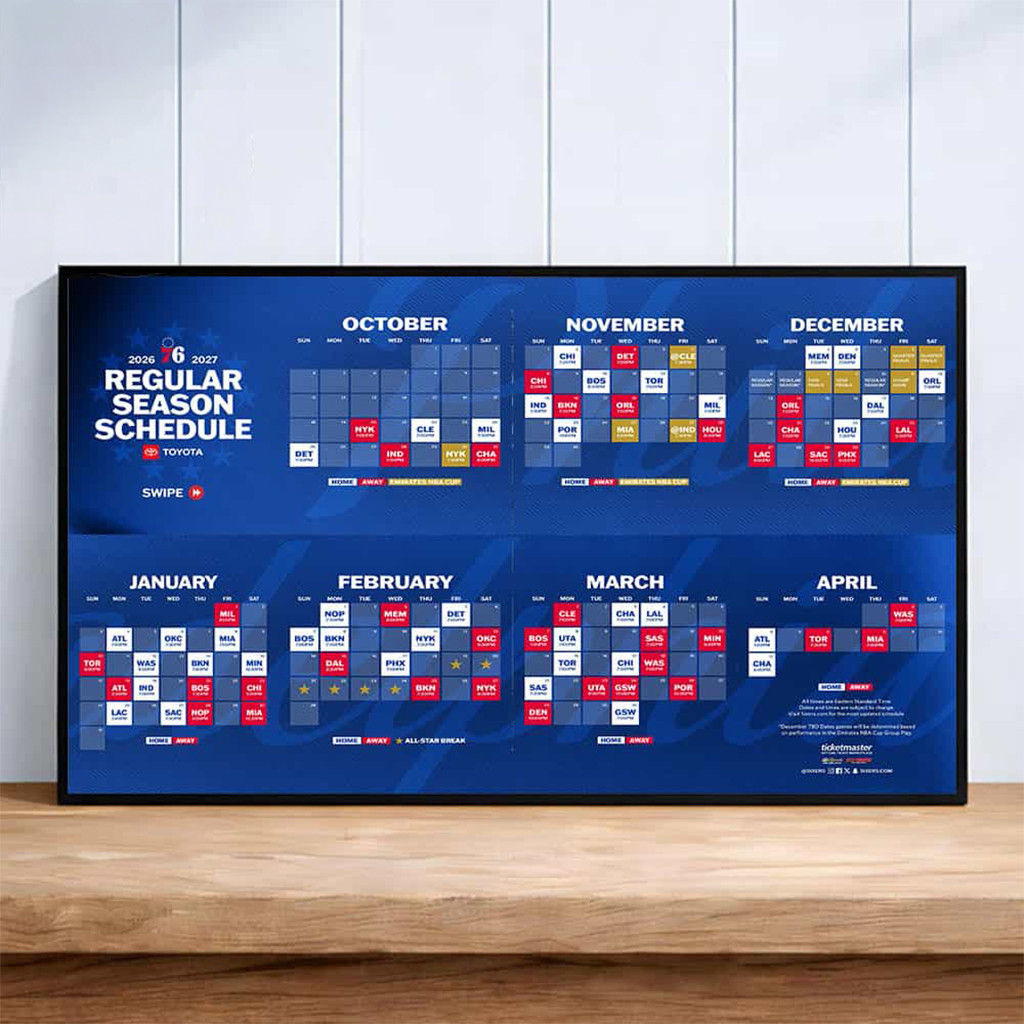 Philadelphia 76ers Schedule 2026 27 Season Poster 76ers Merch Wall Art For Living Room - Kdjoy Philadelphia 76ers Schedule 2026 27 Season Poster 76ers Merch Wall Art For Living Room - Kdjoy