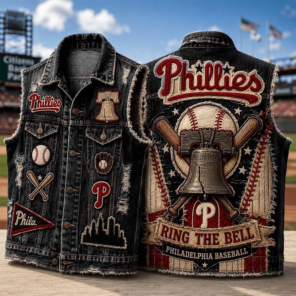 Philadelphia Baseball Ring The Bell Denim Vest Phillies Merch Present For Game Day - Kdjoy