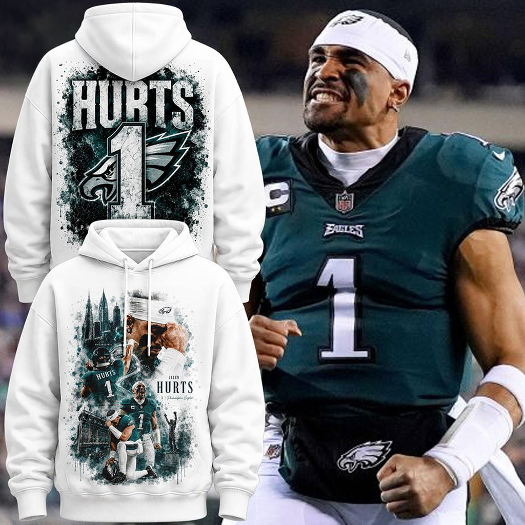 Philadelphia Eagles 2026 QB1 Jalen Hurts Hoodie Eagles Merch Gift For Football Fans - Kdjoy Philadelphia Eagles 2026 QB1 Jalen Hurts Hoodie Eagles Merch Gift For Football Fans - Kdjoy