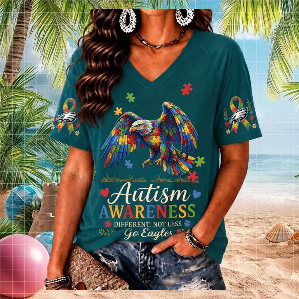 Philadelphia Eagles Autism Awareness Puzzle Piece V-Neck Shirt Philadelphia Eagles Merch - Kdjoy Philadelphia Eagles Autism Awareness Puzzle Piece V-Neck Shirt Philadelphia Eagles Merch - Kdjoy