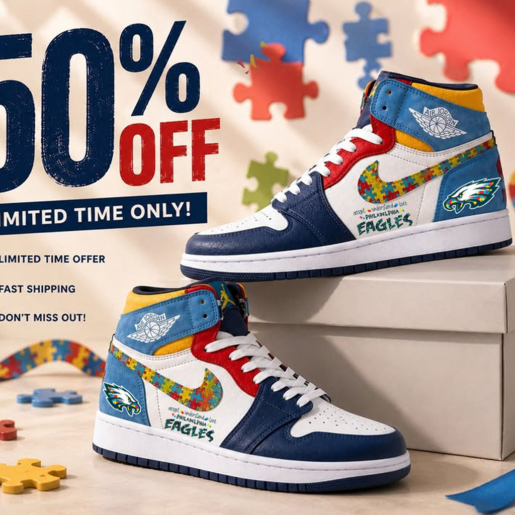Philadelphia Eagles Autism Awareness Shoes Sneakers Eagles Merch Football Fan Gifts - Kdjoy