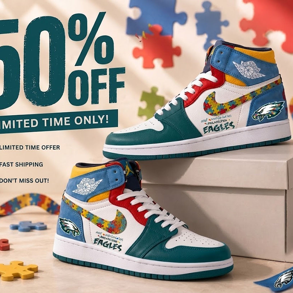 Philadelphia Eagles Autism Awareness Shoes Sneakers Philly Eagles Merch Present For Fans - Kdjoy