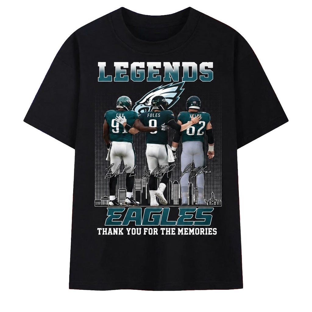 Philadelphia Eagles Legends Cox Foles Kelce Signatures Skyline T-Shirt Eagles Merch Fan Gifts - Kdjoy