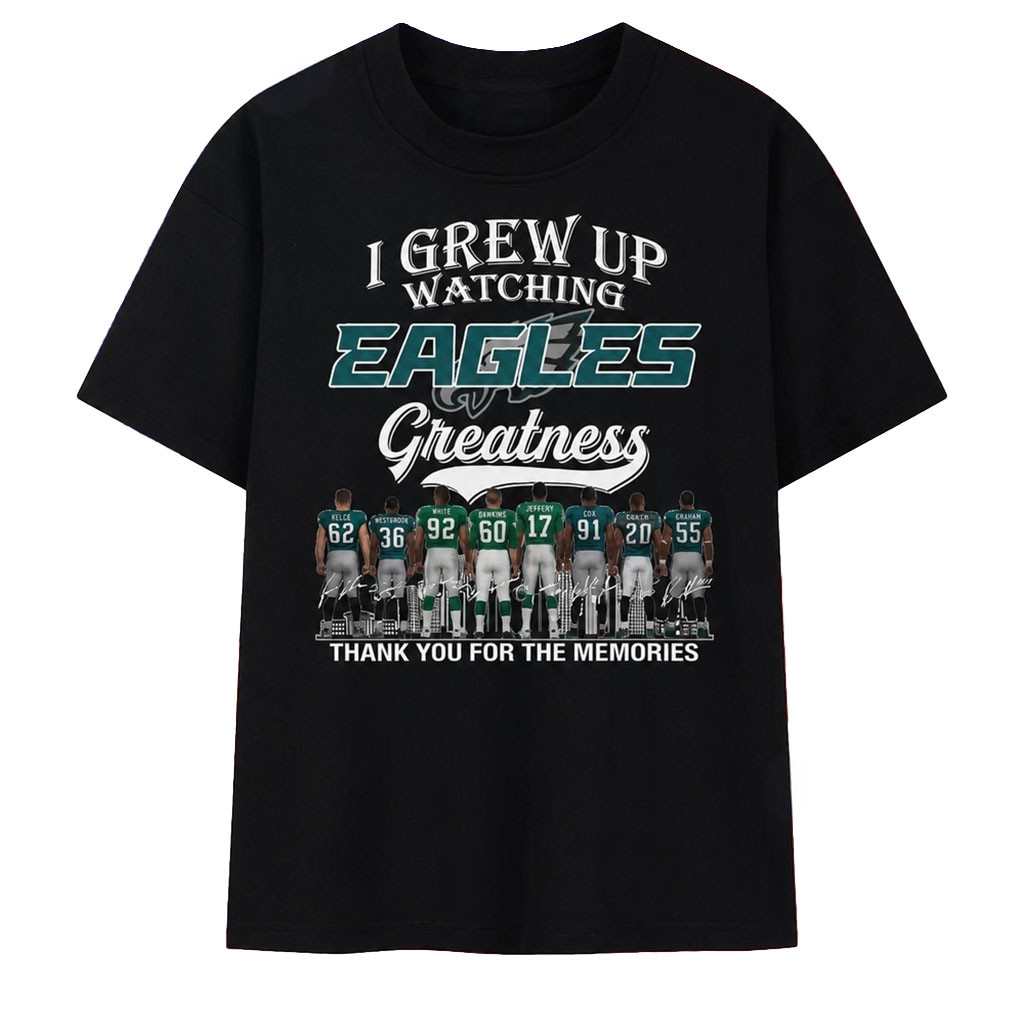 Philadelphia Eagles Merch I Grew Up Watching Eagles Greatness Legends Signatures 2026 T-Shirt - Kdjoy