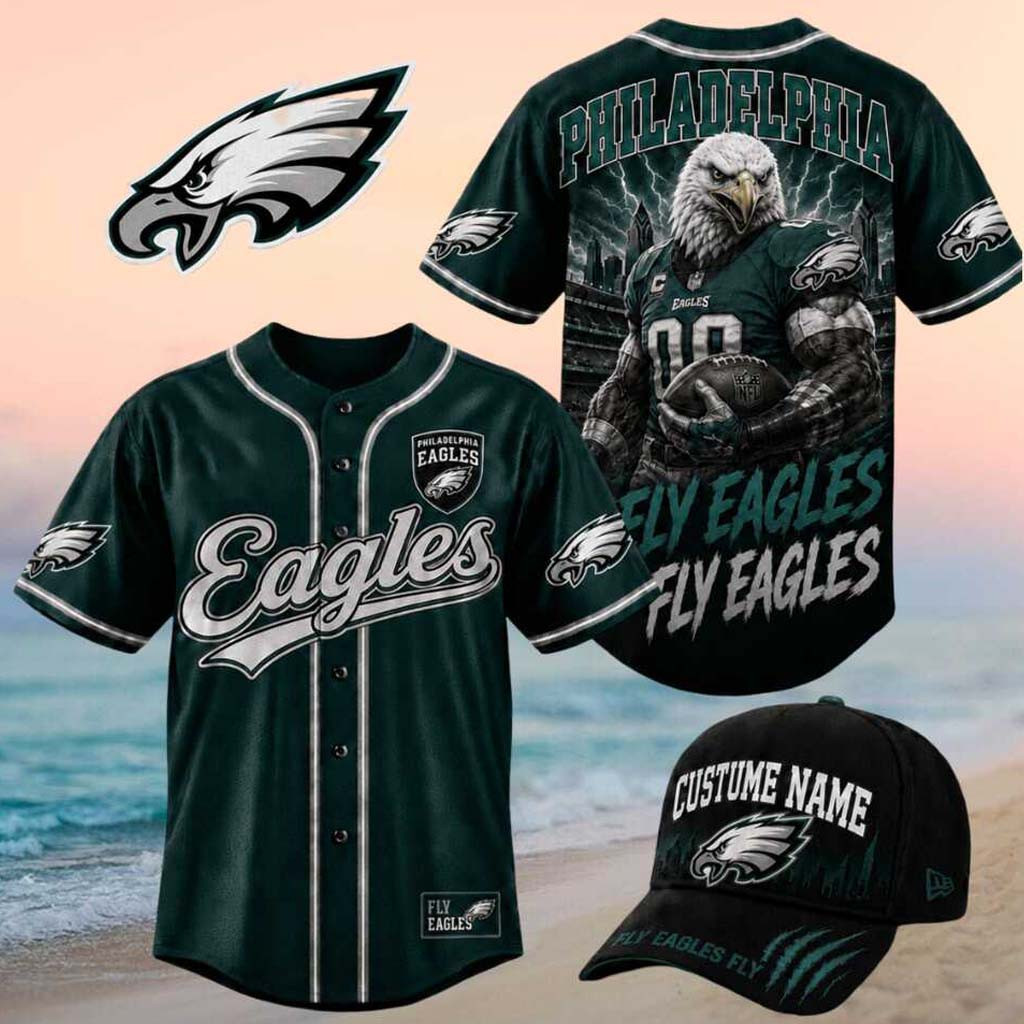 Philadelphia Eagles Muscular Mascot Fly Eagles Fly Baseball Jersey Philadelphia Football Merch