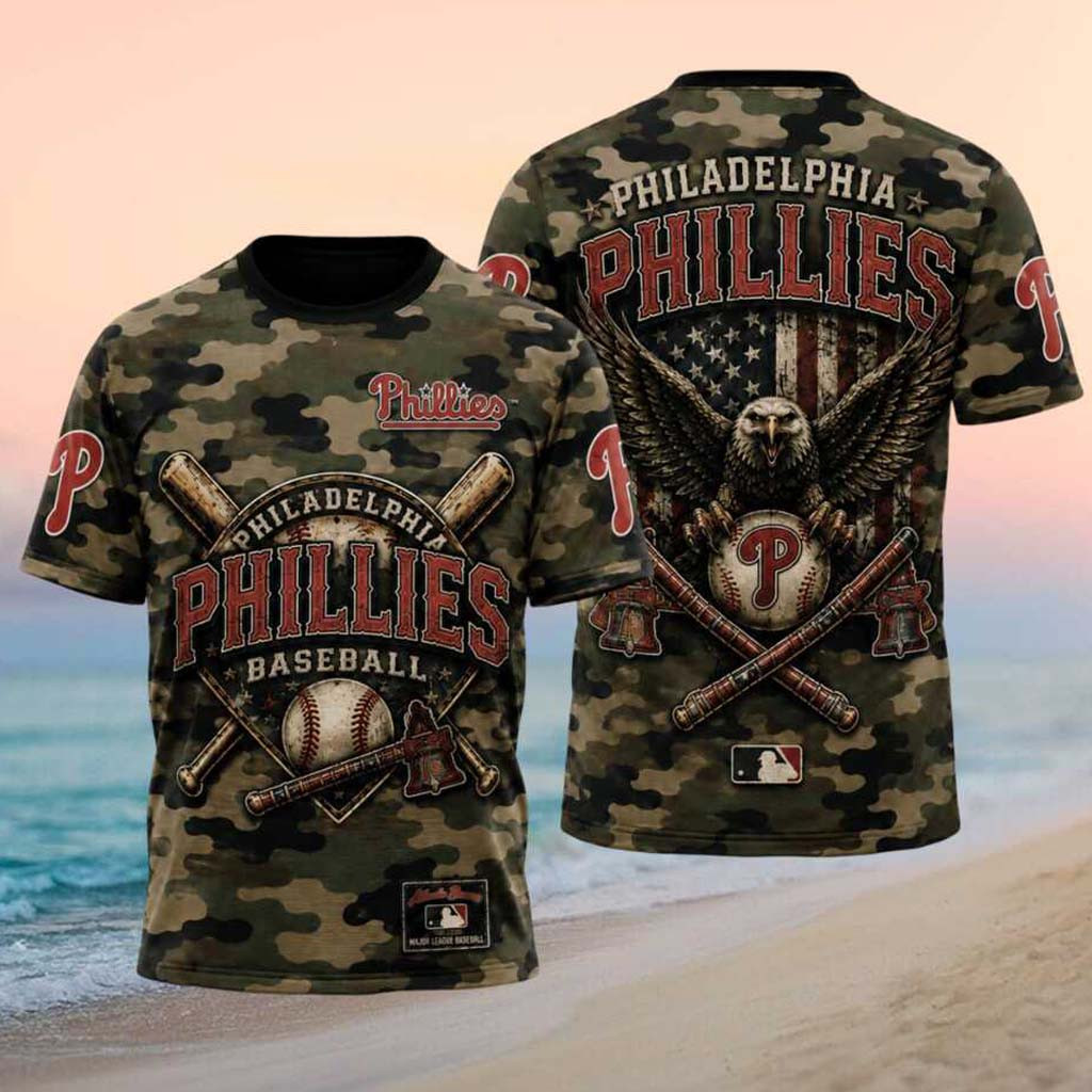 Philadelphia Phillies Patriotic Bald Eagle Camo American Flag T-Shirt Phillies Merch Fan Gifts
