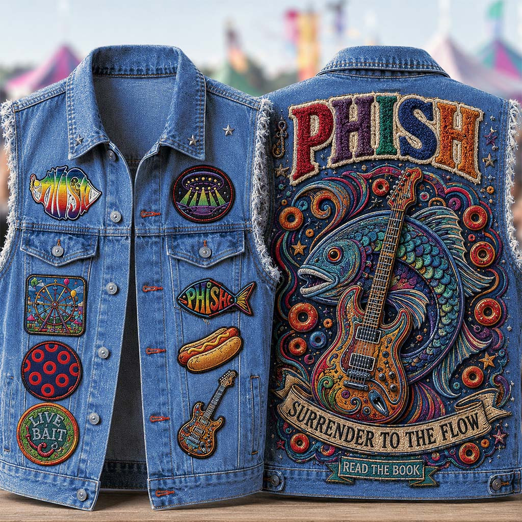 PHISH Surrender To The Flow Denim Vest Read The Book PHISH Band Merch Gift For Music Lovers - Kdjoy PHISH Surrender To The Flow Denim Vest Read The Book PHISH Band Merch Gift For Music Lovers - Kdjoy