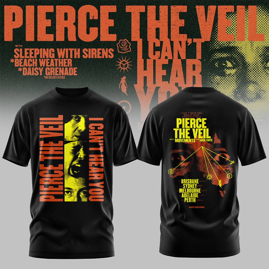 Pierce The Veil Merch I Can't Hear You World Tour Australia 2026 Shirt Gifts For Music Fans - Kdjoy Pierce The Veil Merch I Can't Hear You World Tour Australia 2026 Shirt Gifts For Music Fans - Kdjoy