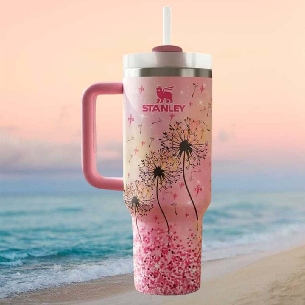 Pink Dandelion Floral Pattern Insulated Travel Tumbler Birthday Gift For Girlfriend - Kdjoy