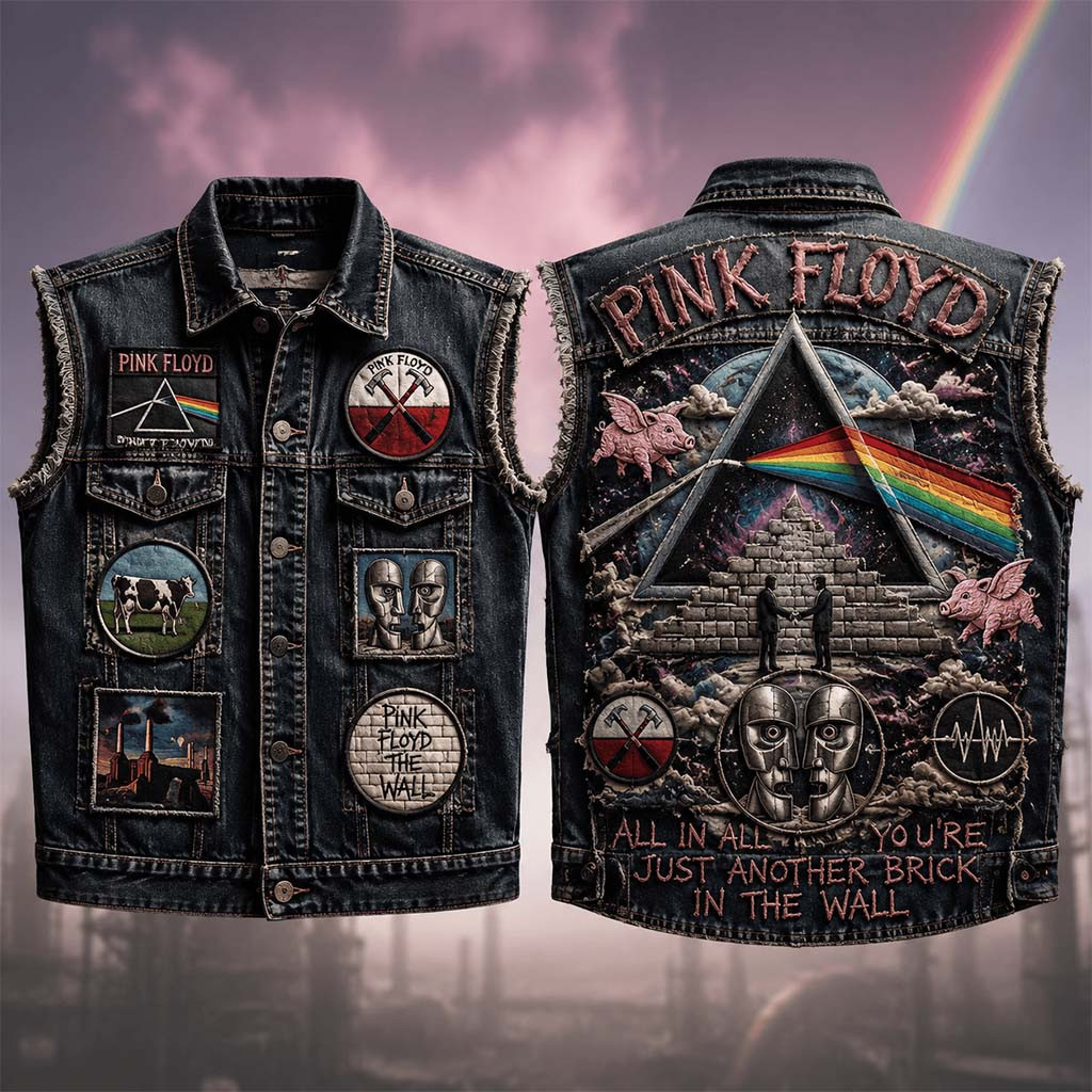 Pink Floyd All In All You're Denim Vest Pink Floyd Merch Best Gifts For Rock Fans - Kdjoy Pink Floyd All In All You're Denim Vest Pink Floyd Merch Best Gifts For Rock Fans - Kdjoy