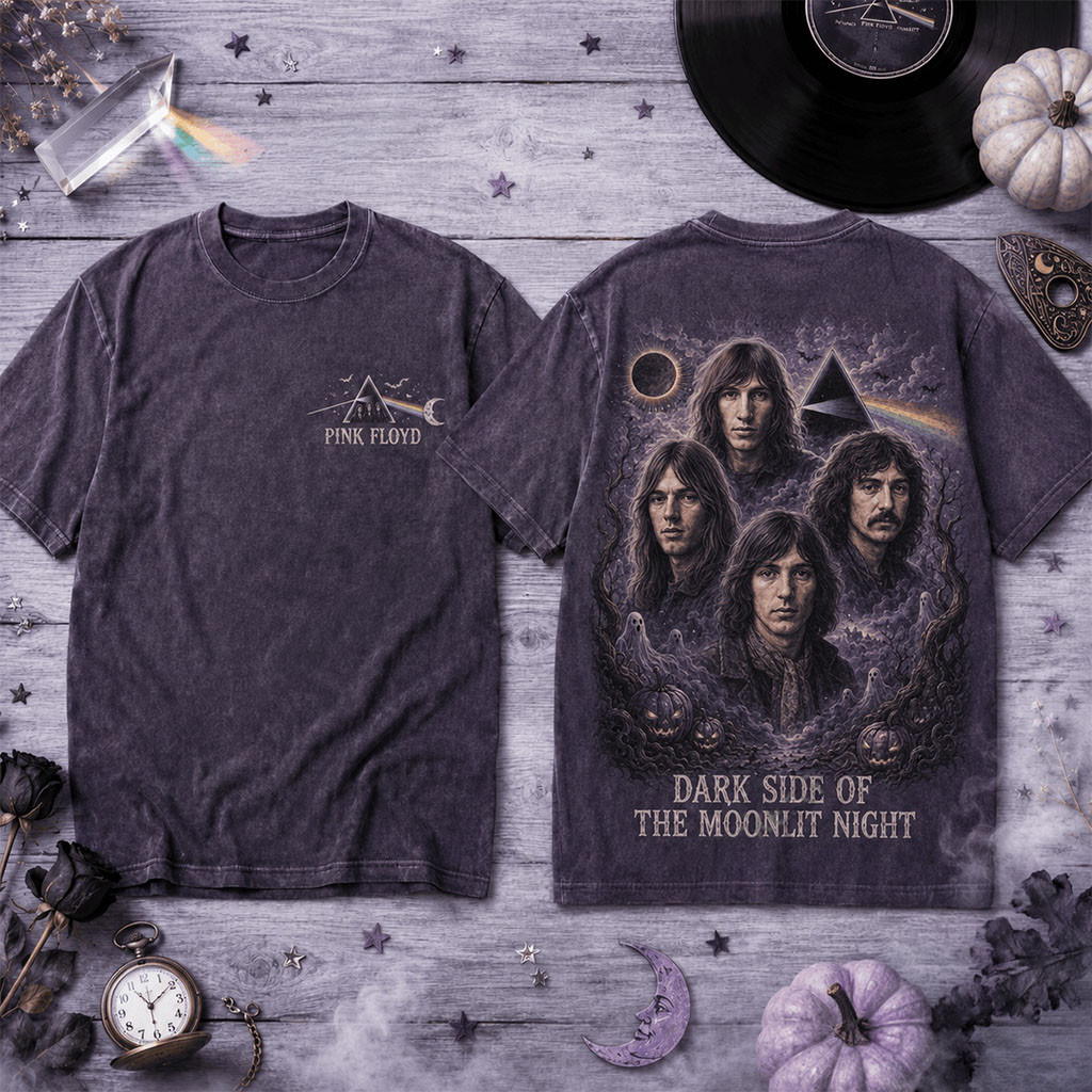 Pink Floyd Dark Side of the Moonlit Night Wash T-Shirt Pink Floyd Merch Gifts For Husband