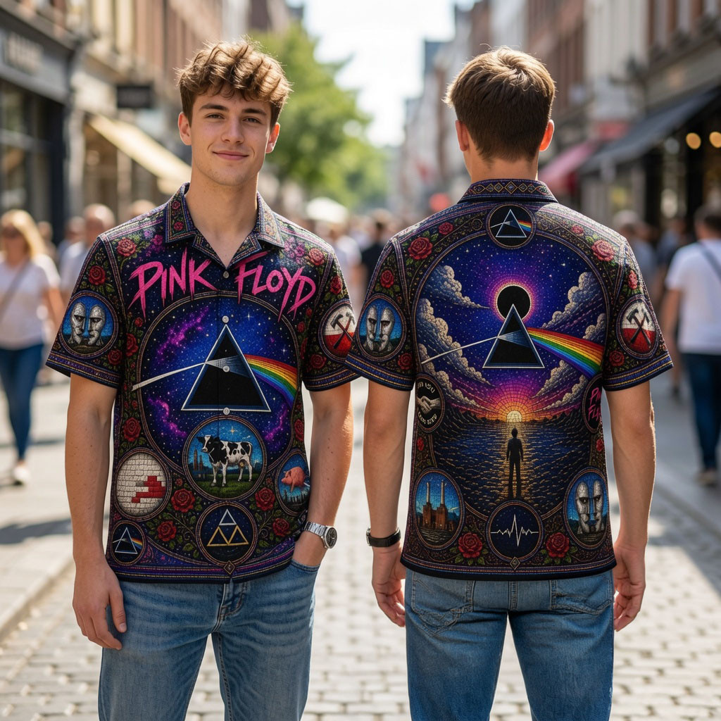 Pink Floyd Retro Dark Side Of The Moon Cathedral Window Hawaiian Shirt Pink Floyd Merch 2026 - Kdjoy
