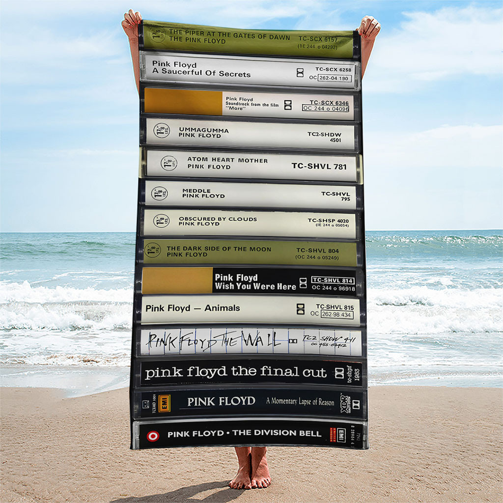 Pink Floyd Stack Of Cassette Tapes Beach Towel Pink Floyd Merch Gift Ideas for Music Lovers - Kdjoy