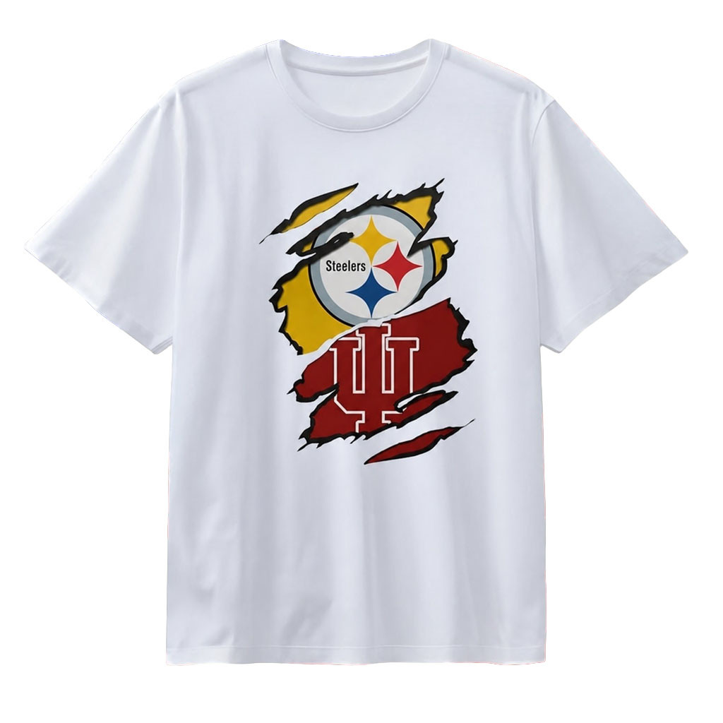 Pittsburgh Steelers And Indiana Hoosiers Ripped Skin T-Shirt Best Gifts For Football Fans - Kdjoy