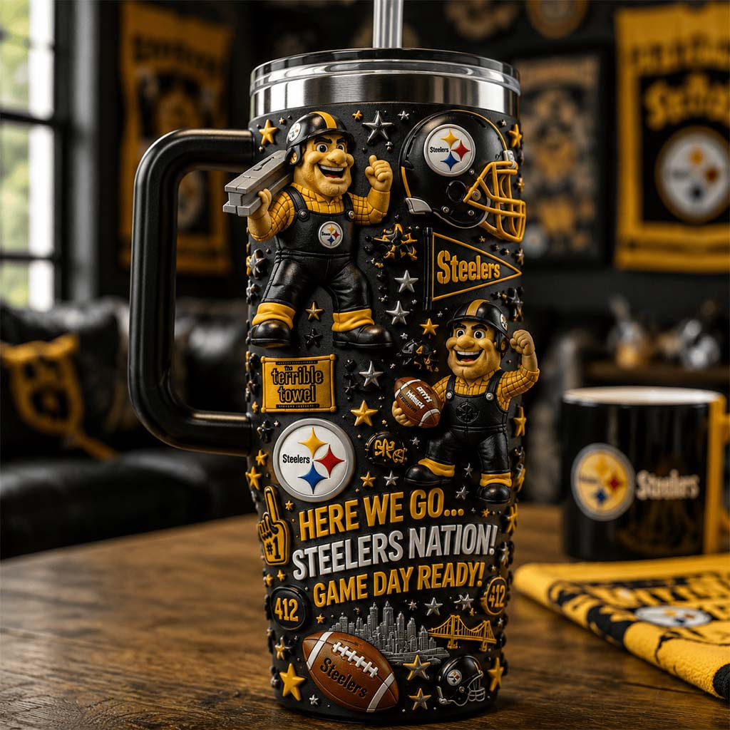 Pittsburgh Steelers Merch Here We Go Steelers Nation Game Day Ready Tumbler Gifts For Him - Kdjoy