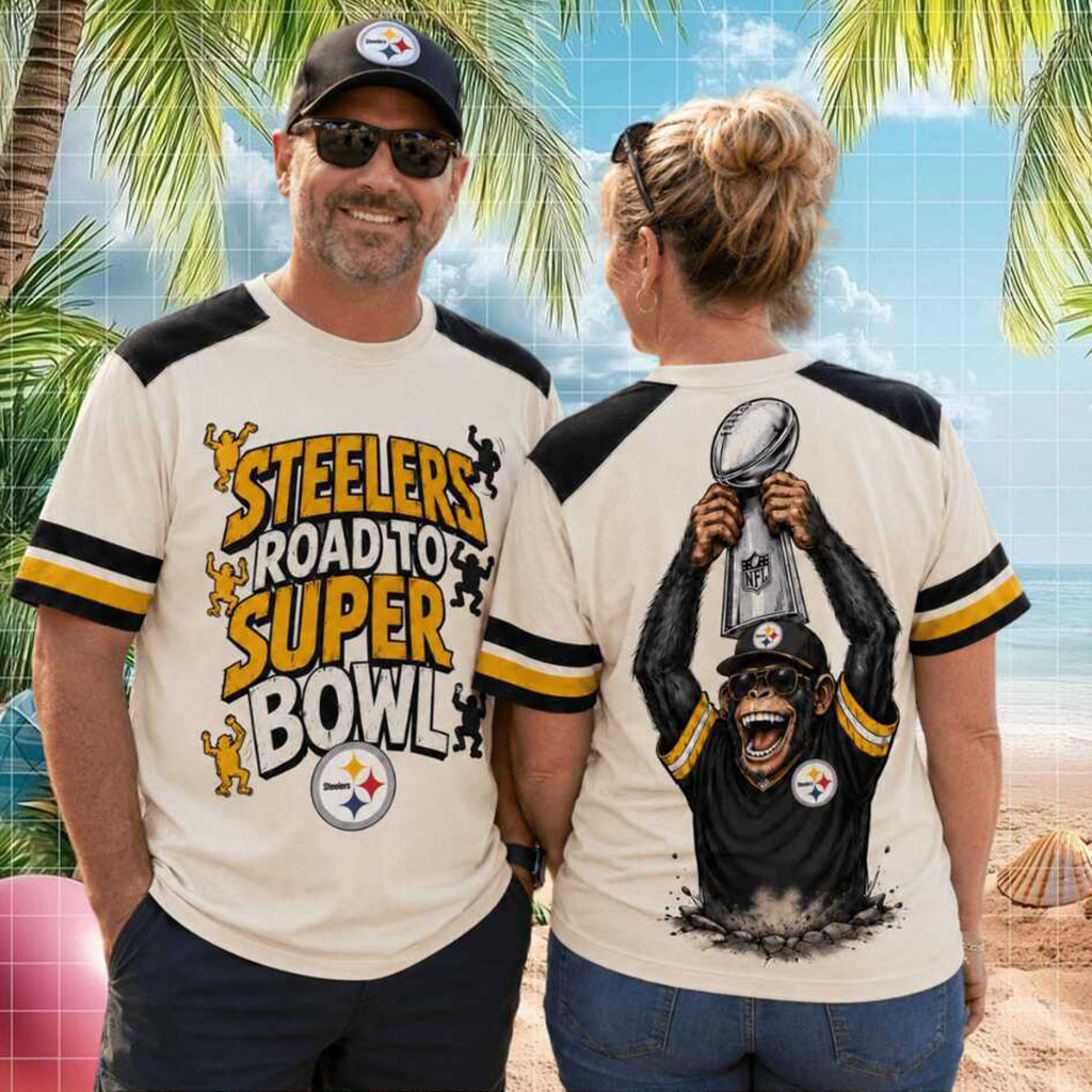 Pittsburgh Steelers Monkey Trophy Road To Super Bowl T-Shirt Steelers Merch Football Fan Gifts - Kdjoy