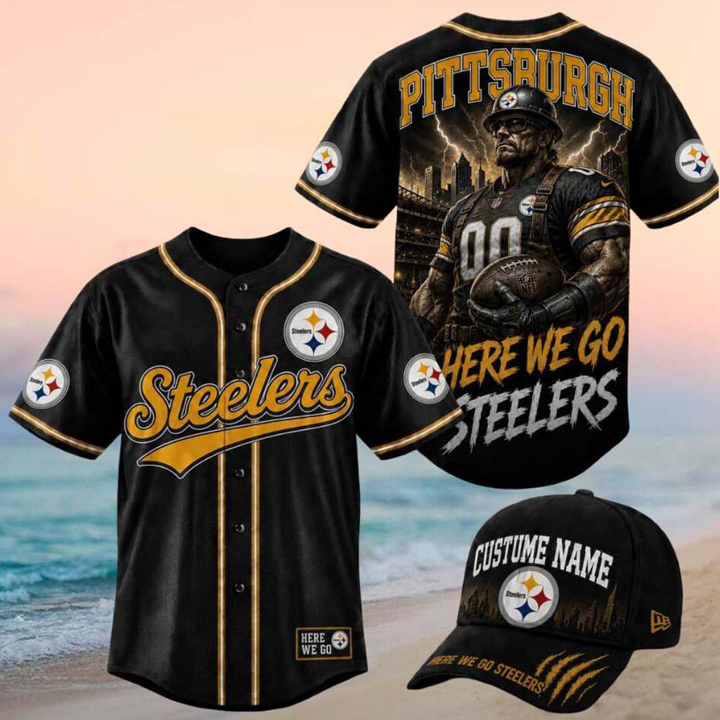 Pittsburgh Steelers Worker Mascot Here We Go Graphic Baseball Jersey Steelers Merch Him Gifts