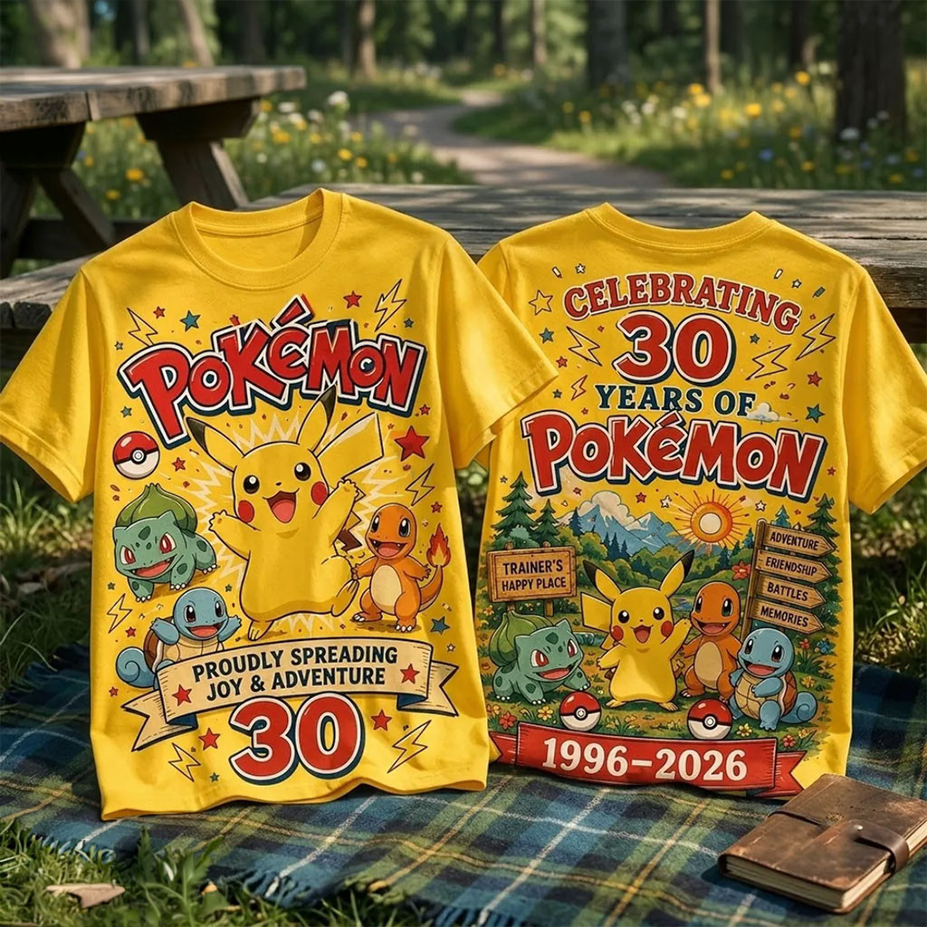 Pokemon 30th Anniversary Pikachu Yellow T-Shirt Pokemon Merch Gift Ideas For Son - Kdjoy Pokemon 30th Anniversary Pikachu Yellow T-Shirt Pokemon Merch Gift Ideas For Son - Kdjoy