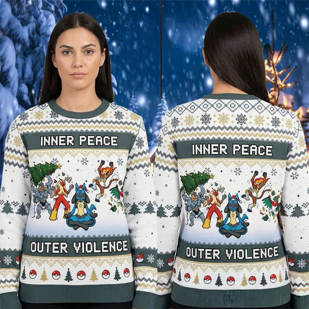 Pokemon Fighting Type Inner Peace Outer Violence 2026 Pokemon Ugly Christmas Sweater Gifts - Kdjoy Pokemon Fighting Type Inner Peace Outer Violence 2026 Pokemon Ugly Christmas Sweater Gifts - Kdjoy