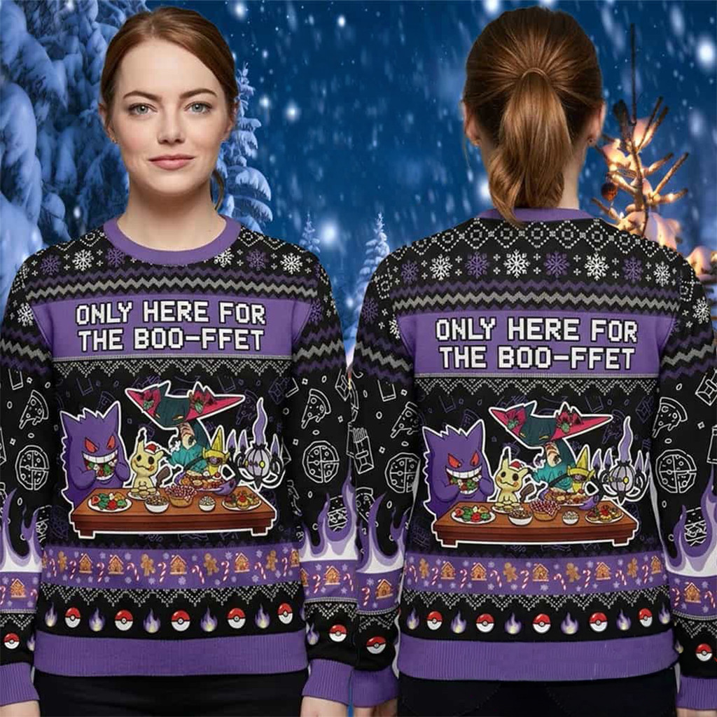 Pokemon Ghost Type Pokemon Only Here For The Boo Ffet 2026 Pokemon Ugly Christmas Sweater Gifts - Kdjoy
