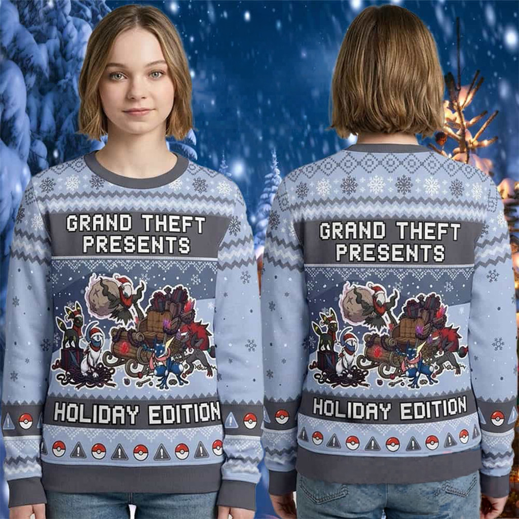 Pokemon Grand Theft Presents Holiday Edition 2026 Pokemon Ugly Christmas Sweater Xmas Merch - Kdjoy Pokemon Grand Theft Presents Holiday Edition 2026 Pokemon Ugly Christmas Sweater Xmas Merch - Kdjoy