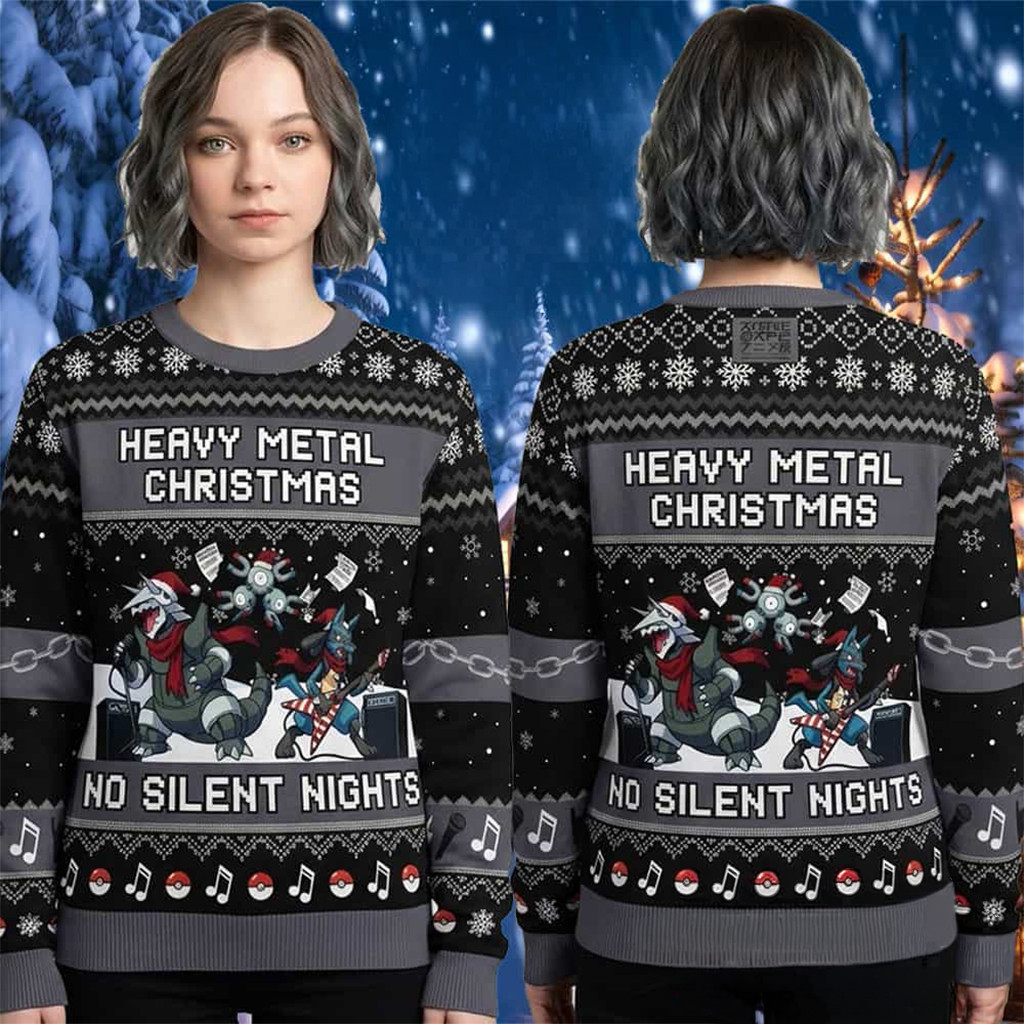 Pokemon Heavy Metal Christmas No Silent Nights Steel Type Pokemon Ugly Christmas Sweater Gifts - Kdjoy