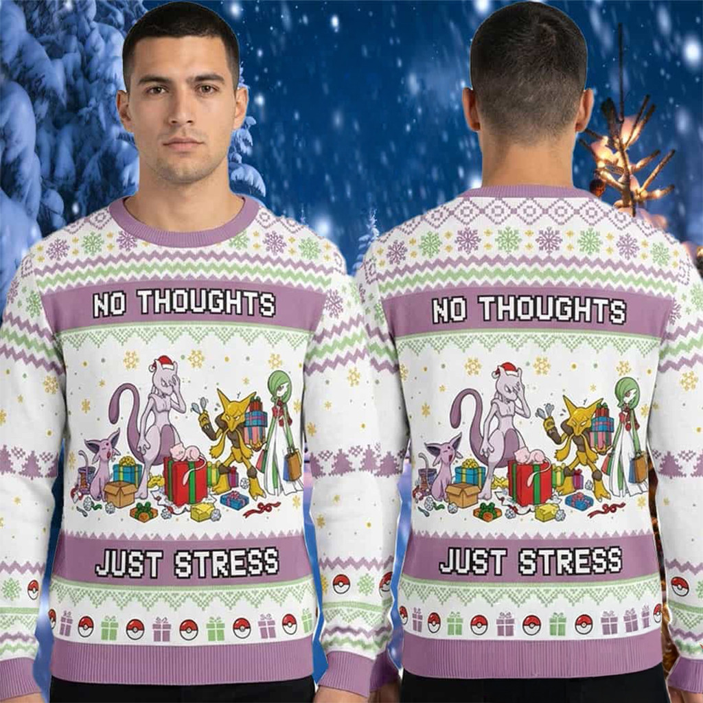 Pokemon Psychic Type No Thoughts Just Stress 2026 Pokemon Ugly Christmas Sweater Xmas Jumper - Kdjoy