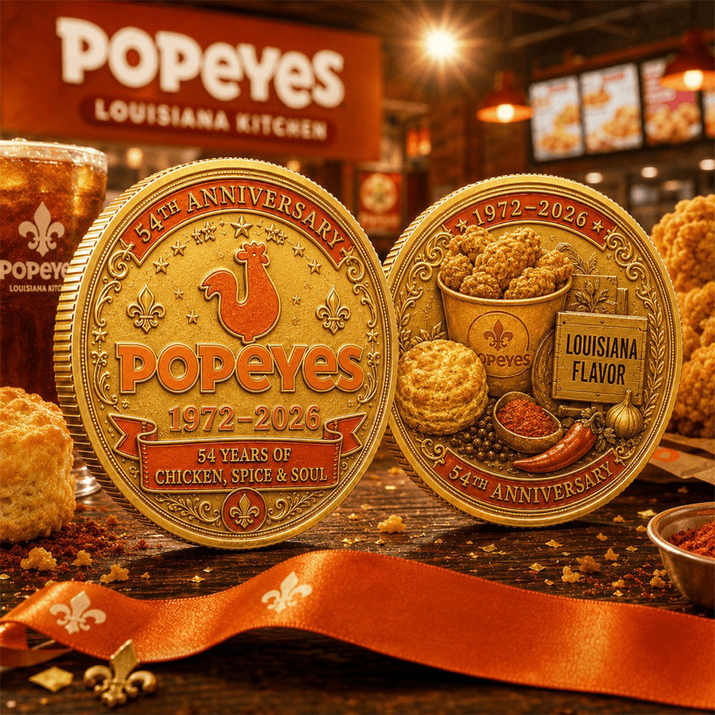 Popeyes 54th Anniversary Commemorative Coin Louisiana Flavor Coin Fast Food Lover Gifts - Kdjoy Popeyes 54th Anniversary Commemorative Coin Louisiana Flavor Coin Fast Food Lover Gifts - Kdjoy