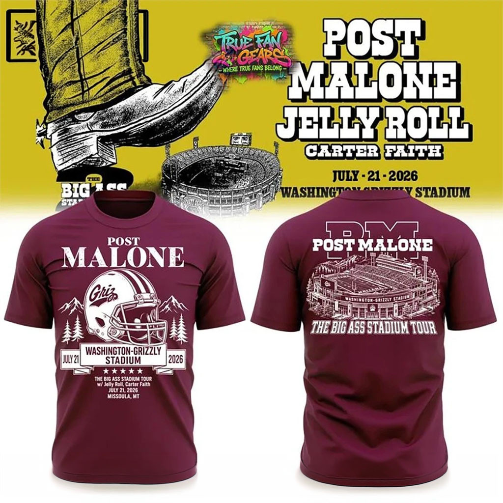 Post Malone X Montana Grizzlies The Big Ass Stadium Tour 2026 Shirt Post Malone Concert Merch - Kdjoy