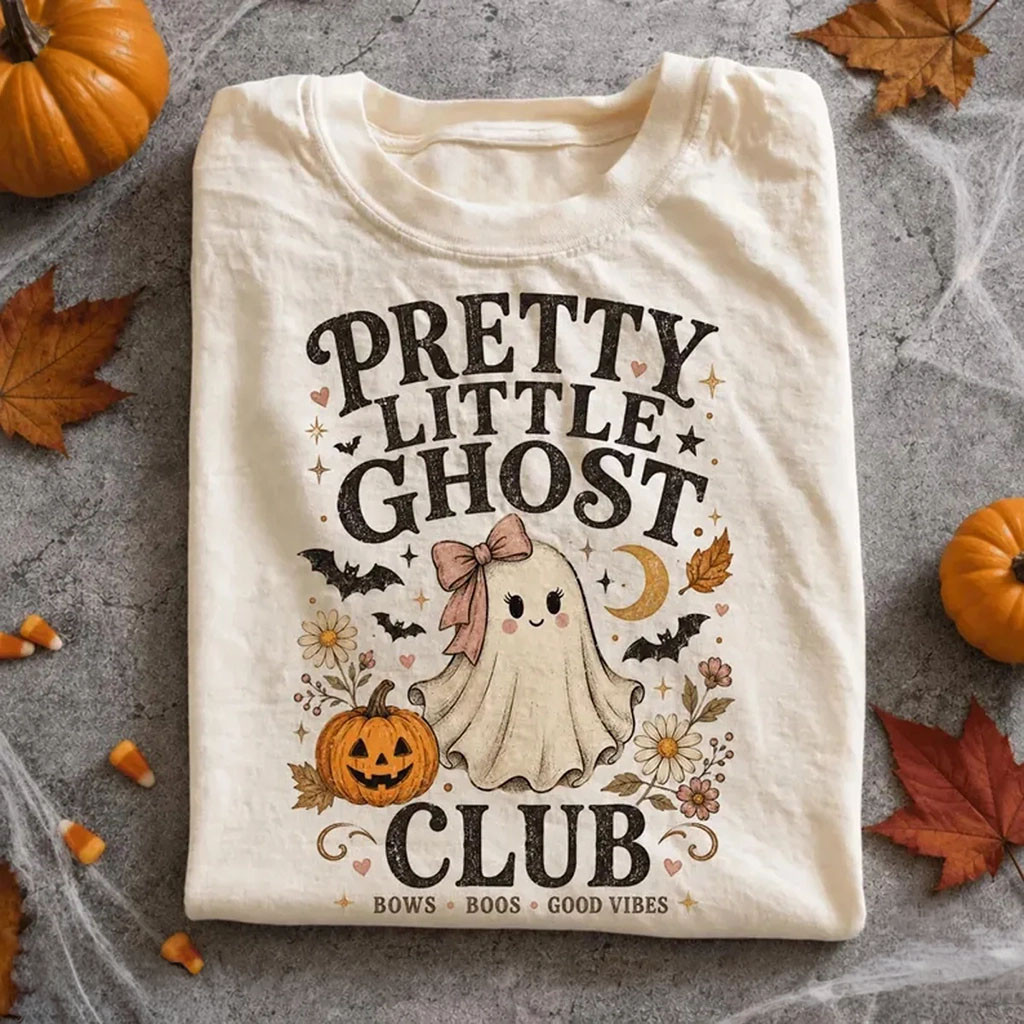 Pretty Little Ghost Club Halloween Shirt Cute Ghost Pumpkin Tee Spooky Season Outfits For Her - Kdjoy Pretty Little Ghost Club Halloween Shirt Cute Ghost Pumpkin Tee Spooky Season Outfits For Her - Kdjoy