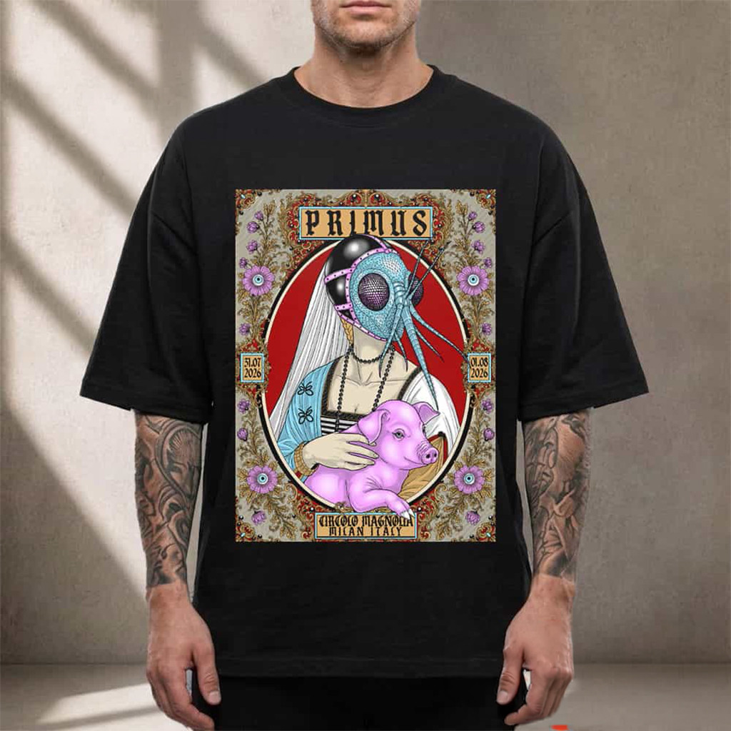 Primus Band Milan Italy 2026 Event Poster 2 Nights At Circolo Magnolia T-Shirt Primus Merch - Kdjoy Primus Band Milan Italy 2026 Event Poster 2 Nights At Circolo Magnolia T-Shirt Primus Merch - Kdjoy