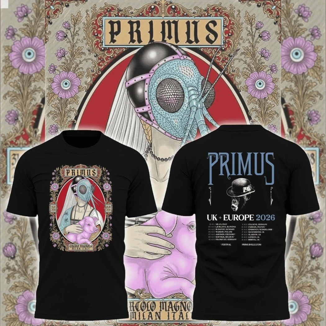 Primus UK Europe Tour 2026 Black T-Shirt Vintage Alternative Metal Band Concert Tee Primus Merch - Kdjoy
