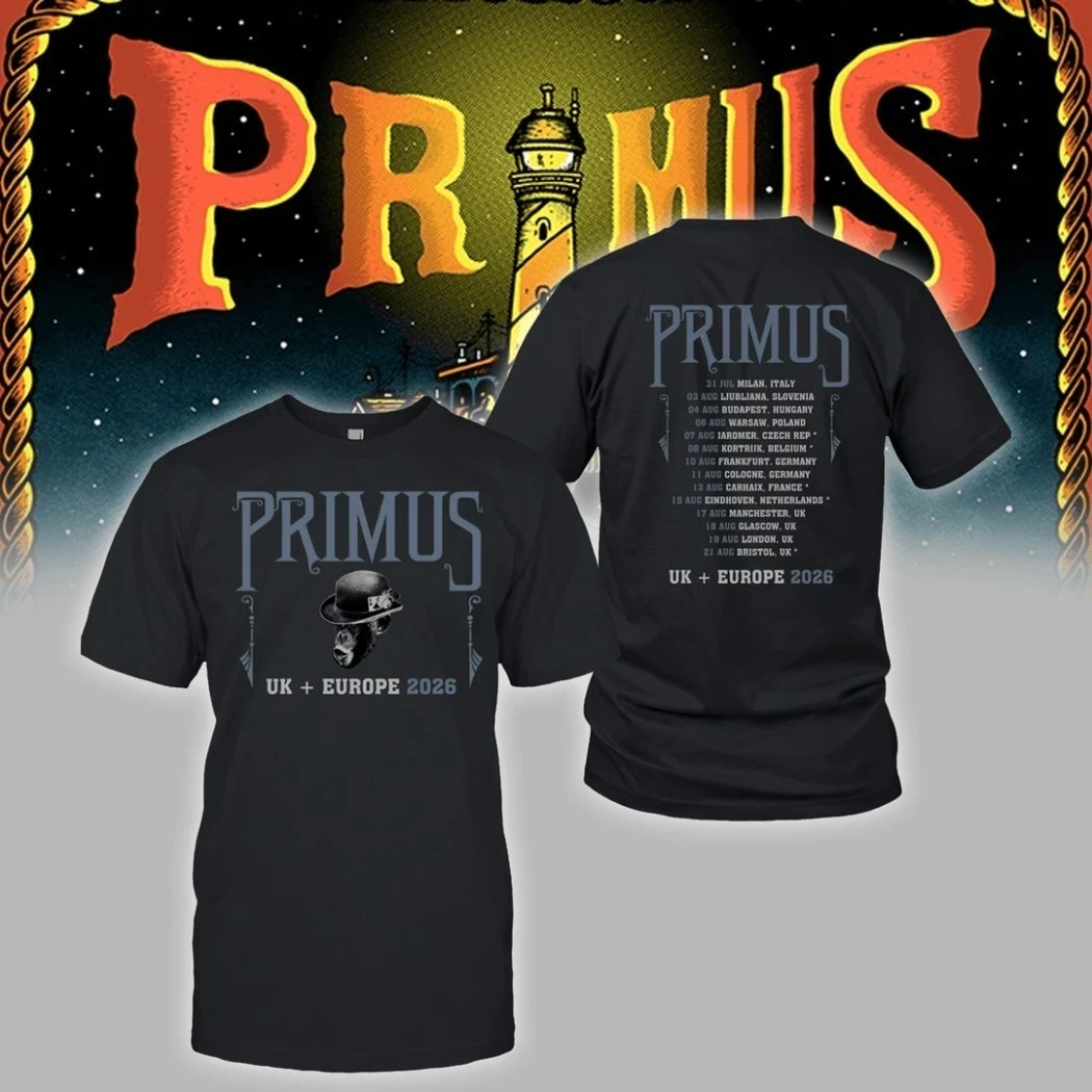 Primus UK Europe Tour 2026 Black T-Shirt Vintage Lighthouse Rock Concert Tee Primus Merch Gifts - Kdjoy