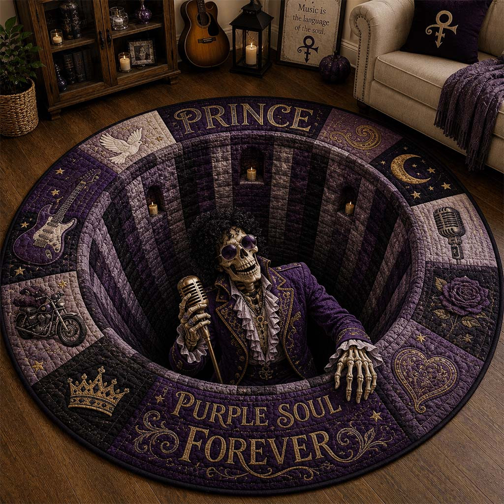 Prince Merch Purple Soul Forever Quilted Round Mat Music Lovers Home Floor Decor - Kdjoy