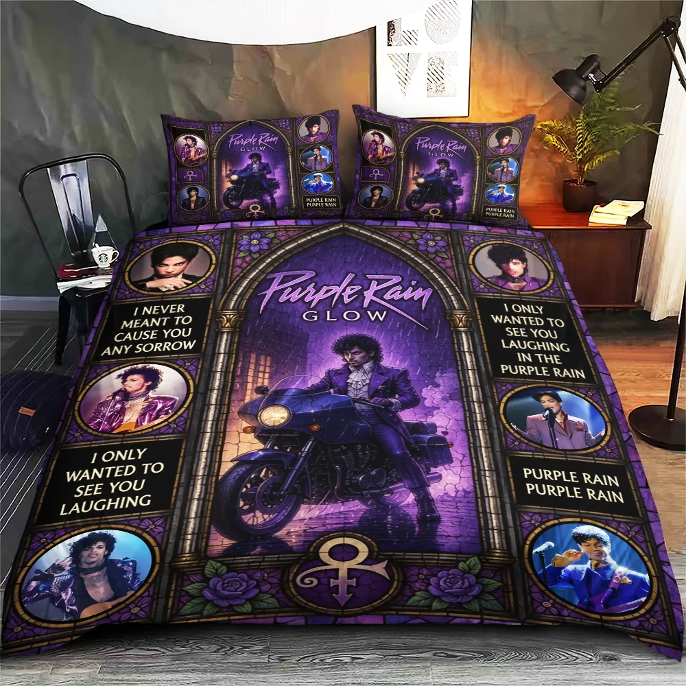 Prince Purple Rain Glow Quilted Bedding Set Prince Merch Home Decor Gift For Music Fans - Kdjoy Prince Purple Rain Glow Quilted Bedding Set Prince Merch Home Decor Gift For Music Fans - Kdjoy