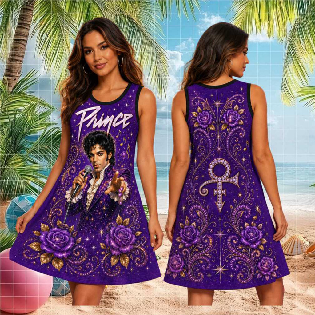Prince Purple Rain Retro Concert Vintage Style Sleeveless Dress Prince Merch Gift For Mom - Kdjoy
