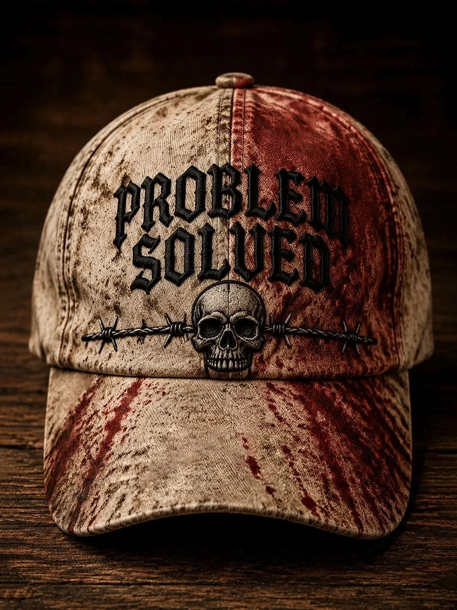 Problem Solved Skeleton Skull Baseball Cap Funny Gothic Biker Merch Gift For Him - Kdjoy Problem Solved Skeleton Skull Baseball Cap Funny Gothic Biker Merch Gift For Him - Kdjoy