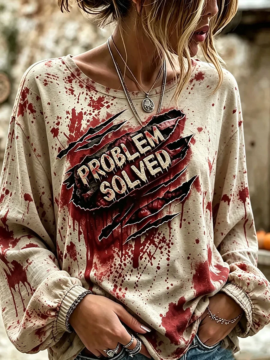 Problem Solved Skeleton Skull Long Sleeve Shirt Halloween Spooky Apparel Gift For Mom - Kdjoy