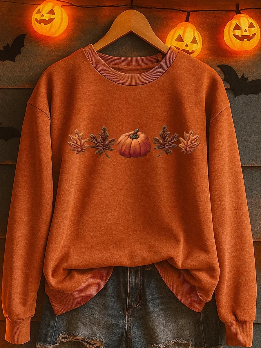 Pumpkin And Leaves Sweatshirt Autumn Halloween Merch Gift For Halloween - Kdjoy