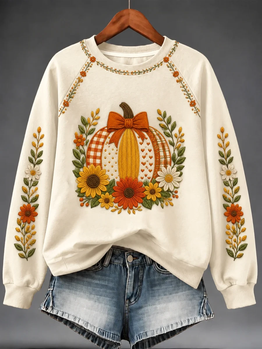 Pumpkin Bow Flowers Sweatshirt Autumn Fall Merch Fall Fashion Gift Ideas - Kdjoy