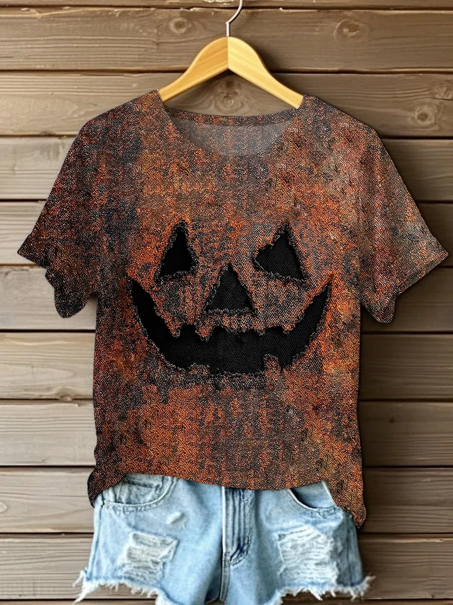 Pumpkin Face Art T-Shirt Jack O Lantern Shirt Halloween Gifts Ideas For Her - Kdjoy