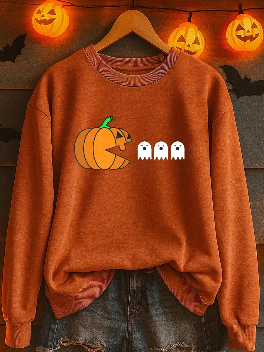 Pumpkin Pac Man Ghosts Sweatshirt Halloween Spooky Merch Ideas Gift - Kdjoy