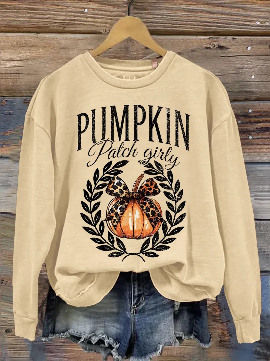 Pumpkin Patch Girly Leopard Bow Sweatshirt Halloween Shirts Gift For Autumn Lovers - Kdjoy Pumpkin Patch Girly Leopard Bow Sweatshirt Halloween Shirts Gift For Autumn Lovers - Kdjoy