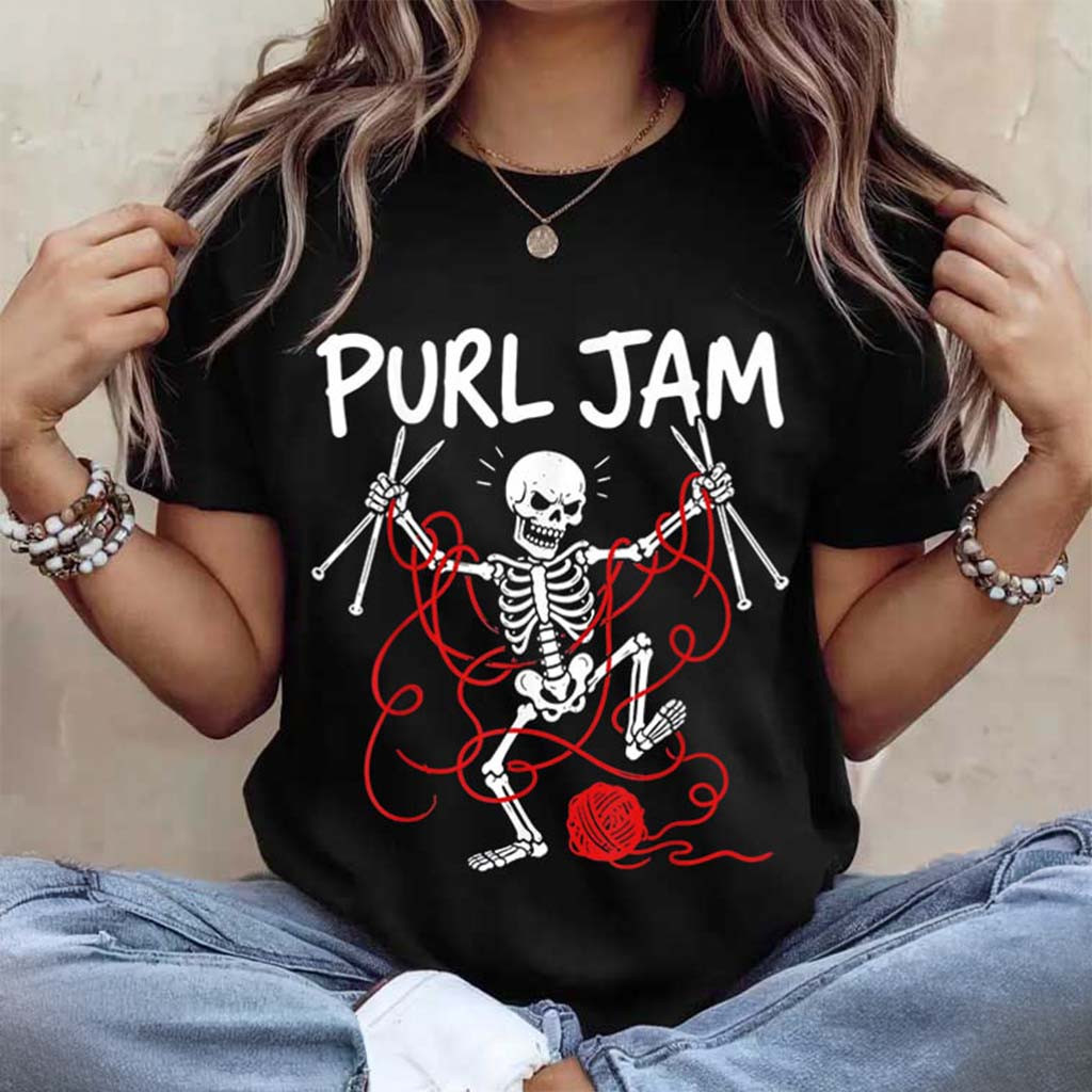 Purl Jam Knitting Skeleton T-Shirt Funny Halloween Shirt Gift For Knitters - Kdjoy